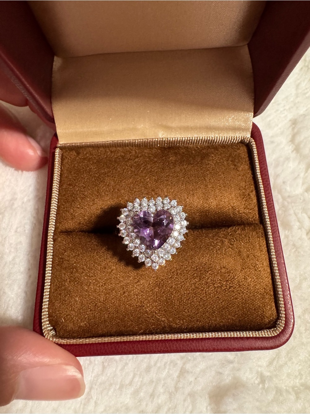 Heart-Shaped Amethyst Halo Ring in Purple - Sparkling Statement